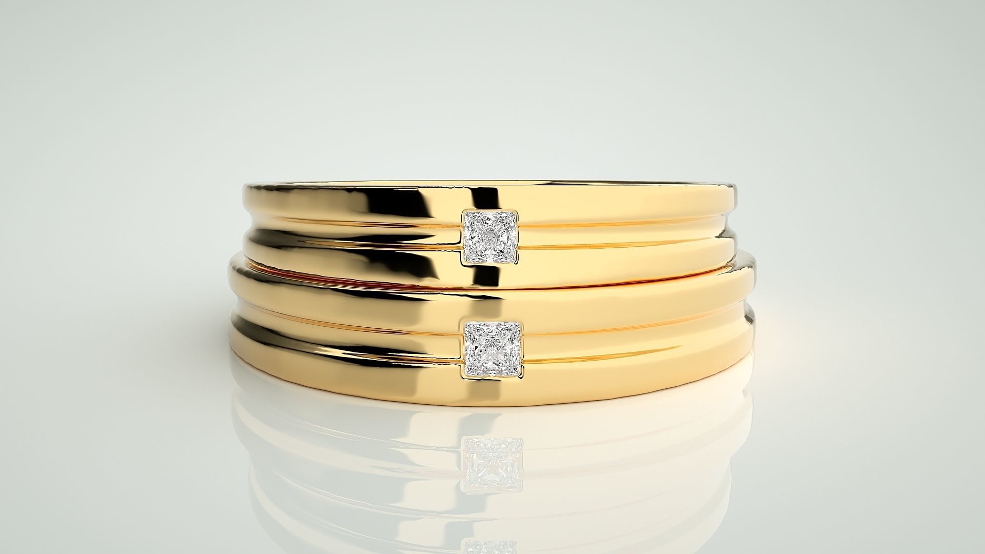 Princess Solitaire Couple Band Ring 3dm stl render detail 3D print model_11