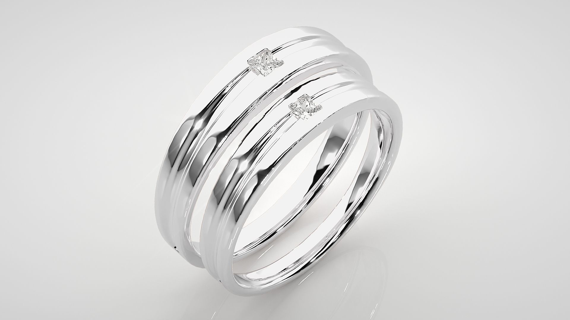 Princess Solitaire Couple Band Ring 3dm stl render detail 3D print model_8