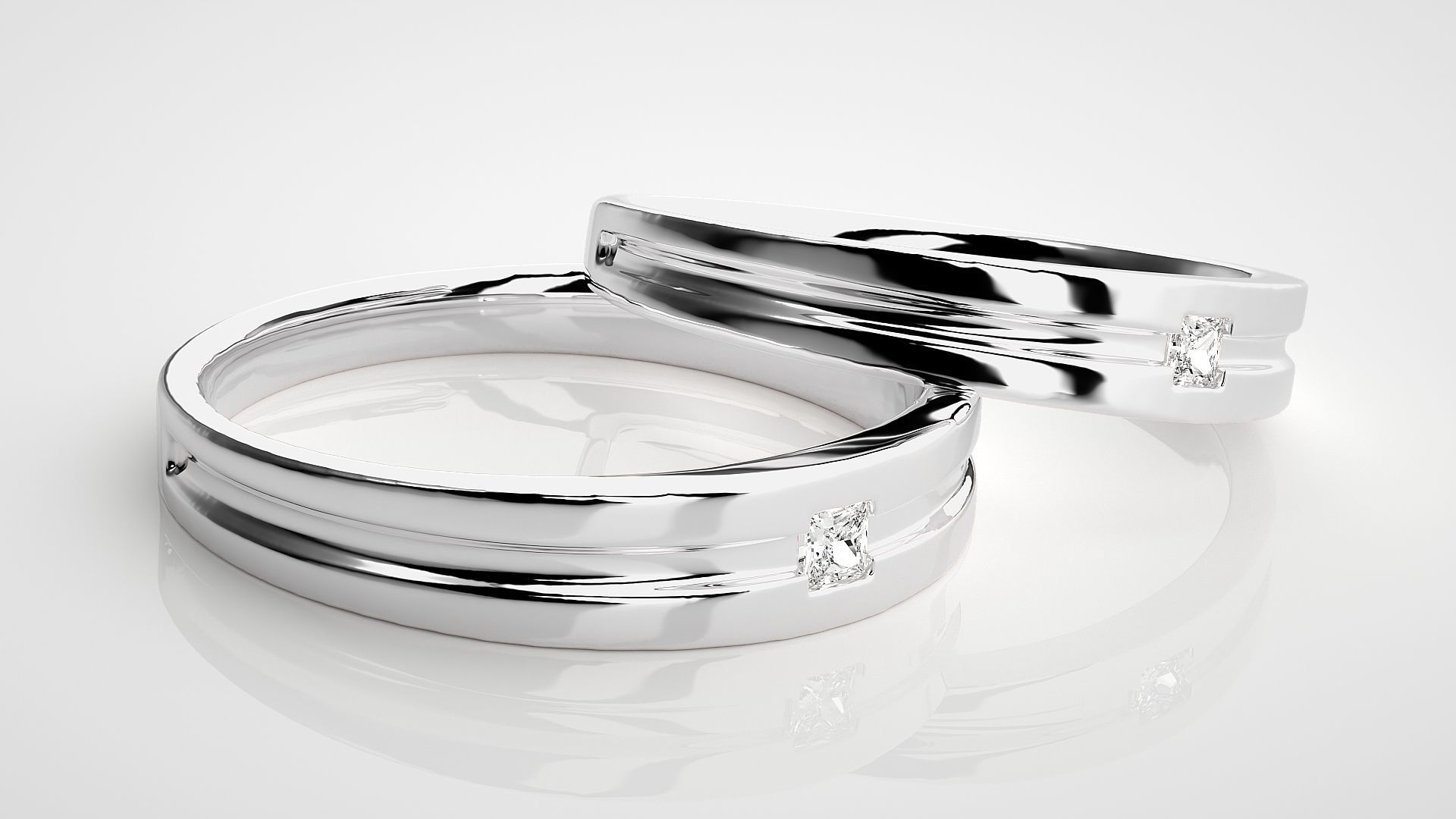 Princess Solitaire Couple Band Ring 3dm stl render detail 3D print model_6