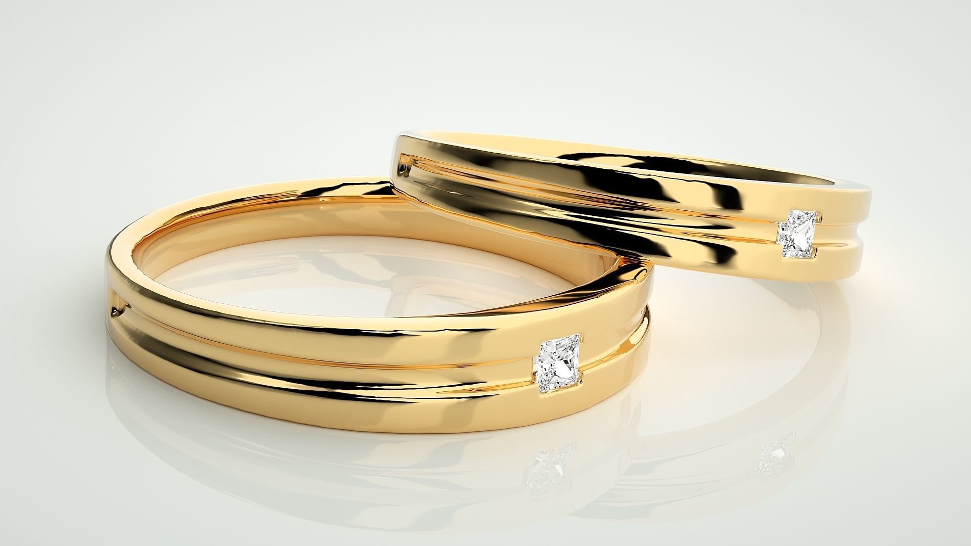 Princess Solitaire Couple Band Ring 3dm stl render detail 3D print model_10