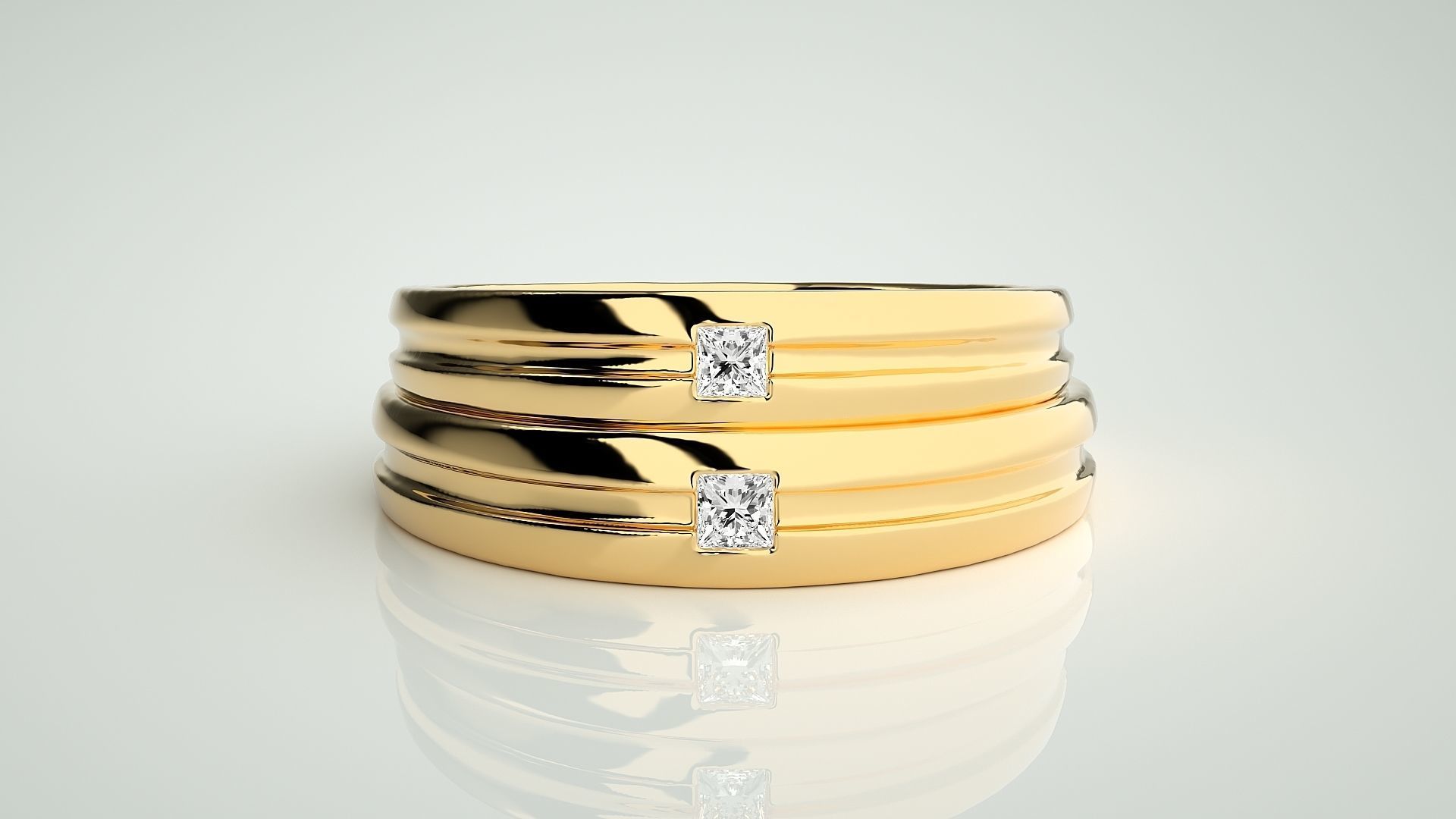 Princess Solitaire Couple Band Ring 3dm stl render detail 3D print model_11
