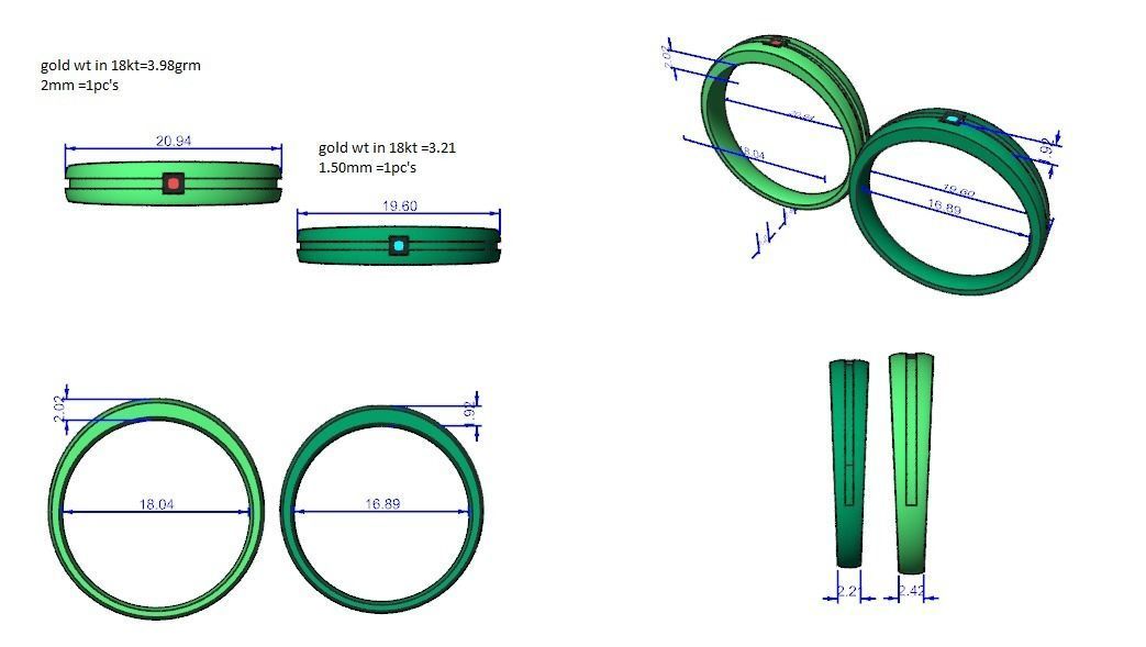 Princess Solitaire Couple Band Ring 3dm stl render detail 3D print model_4