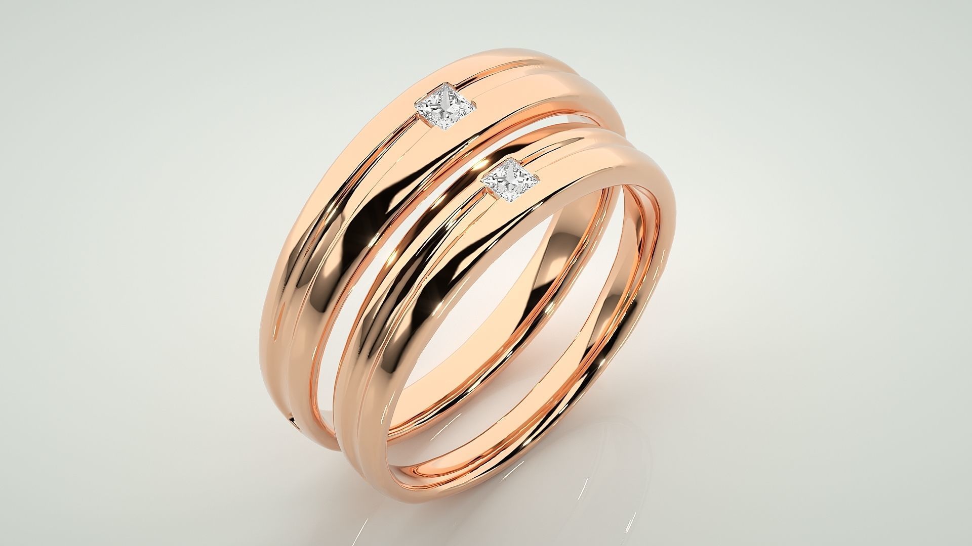 Princess Solitaire Couple Band Ring 3dm stl render detail 3D print model_3