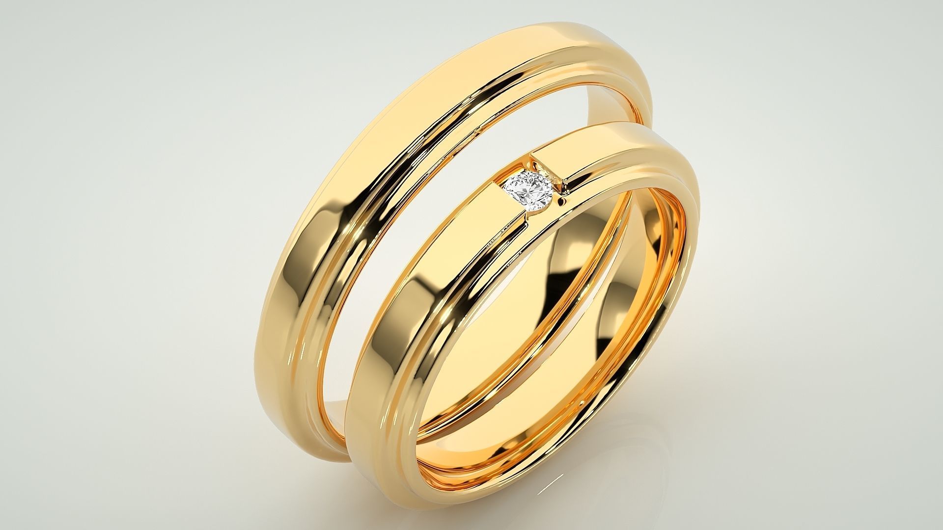 Solitaire Couple Band Ring 3dm stl render detail 3D print model_12