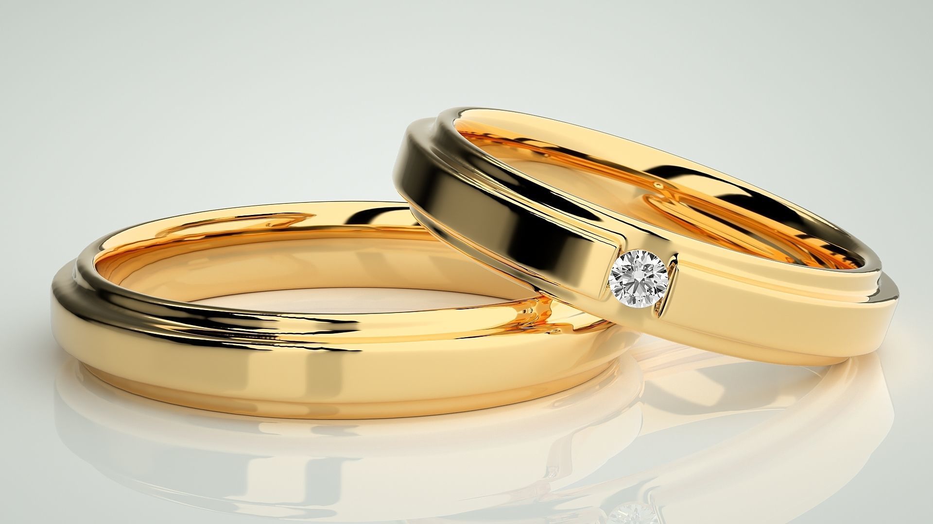 Solitaire Couple Band Ring 3dm stl render detail 3D print model_9