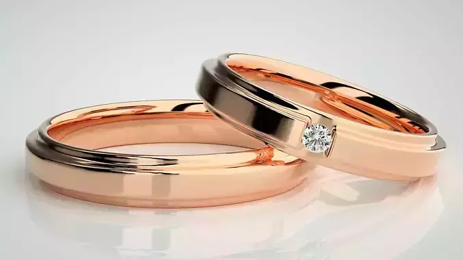 Solitaire Couple Band Ring 3dm stl render detail