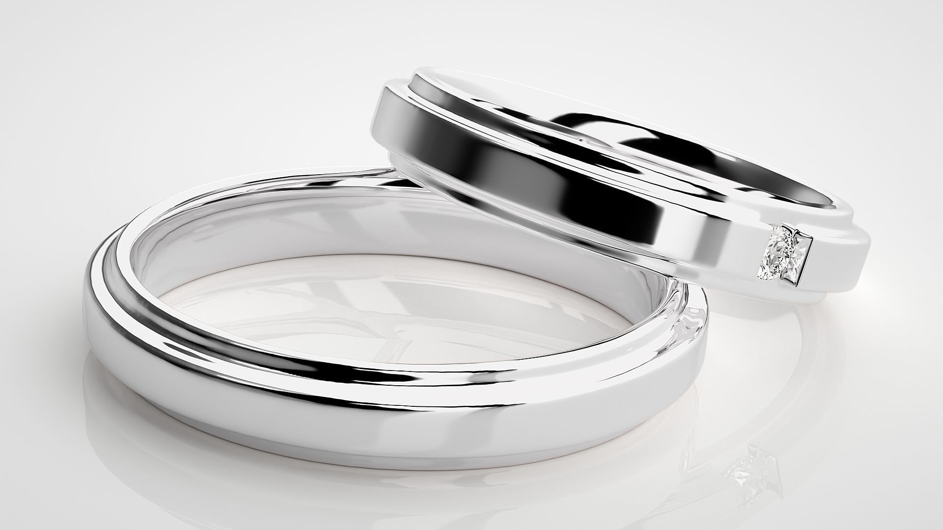 Solitaire Couple Band Ring 3dm stl render detail 3D print model_6