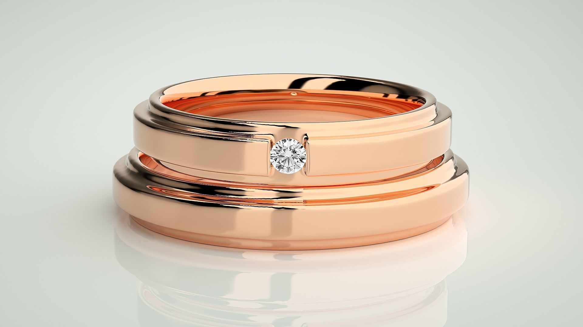 Solitaire Couple Band Ring 3dm stl render detail 3D print model_2