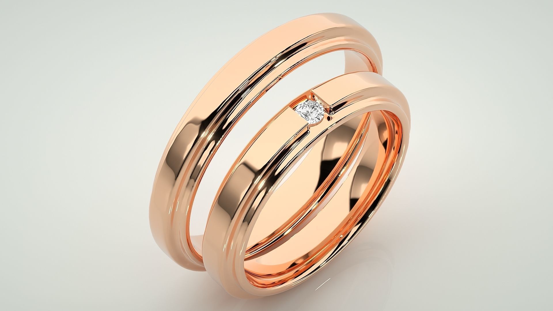Solitaire Couple Band Ring 3dm stl render detail 3D print model_3