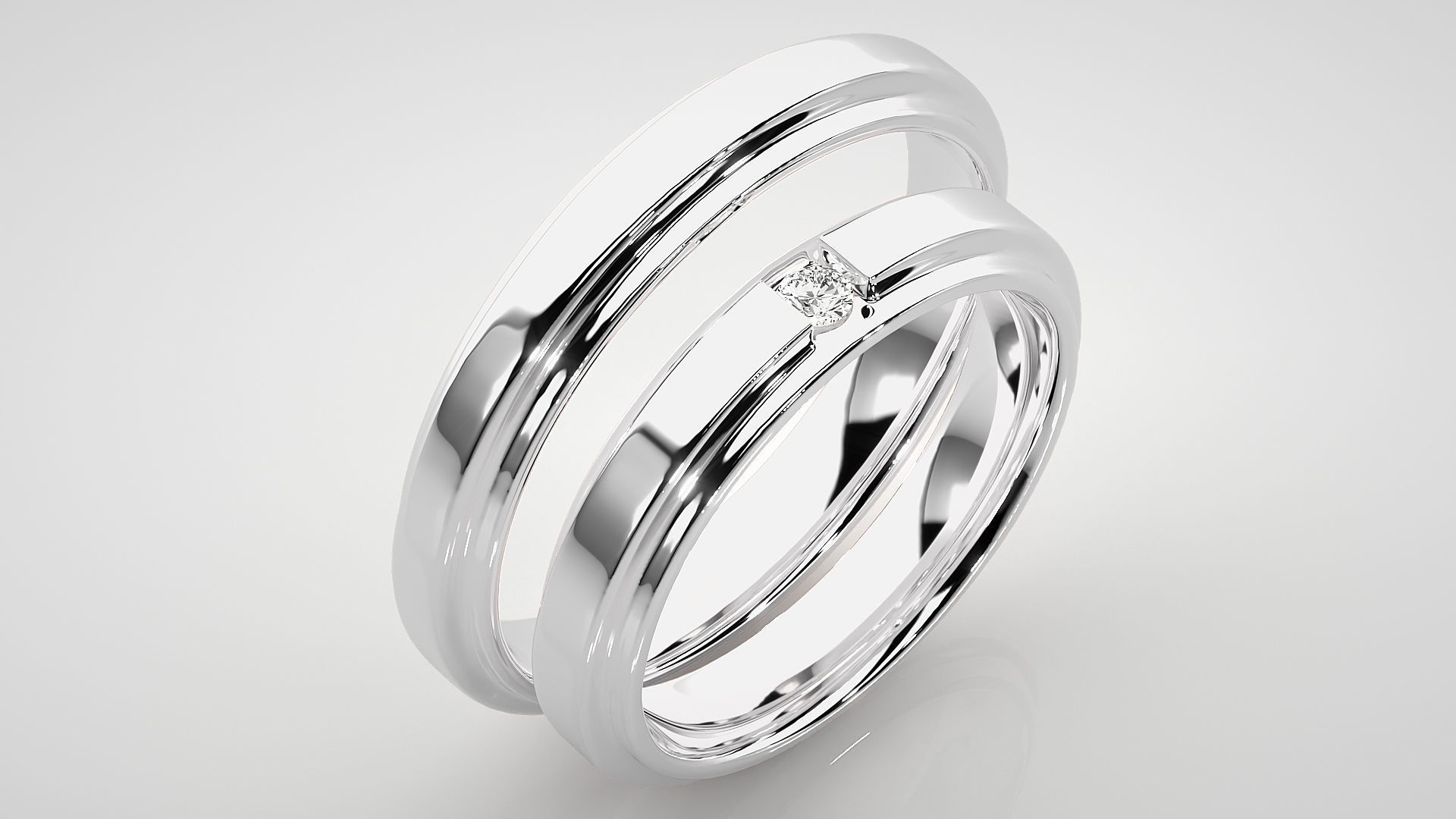 Solitaire Couple Band Ring 3dm stl render detail 3D print model_8