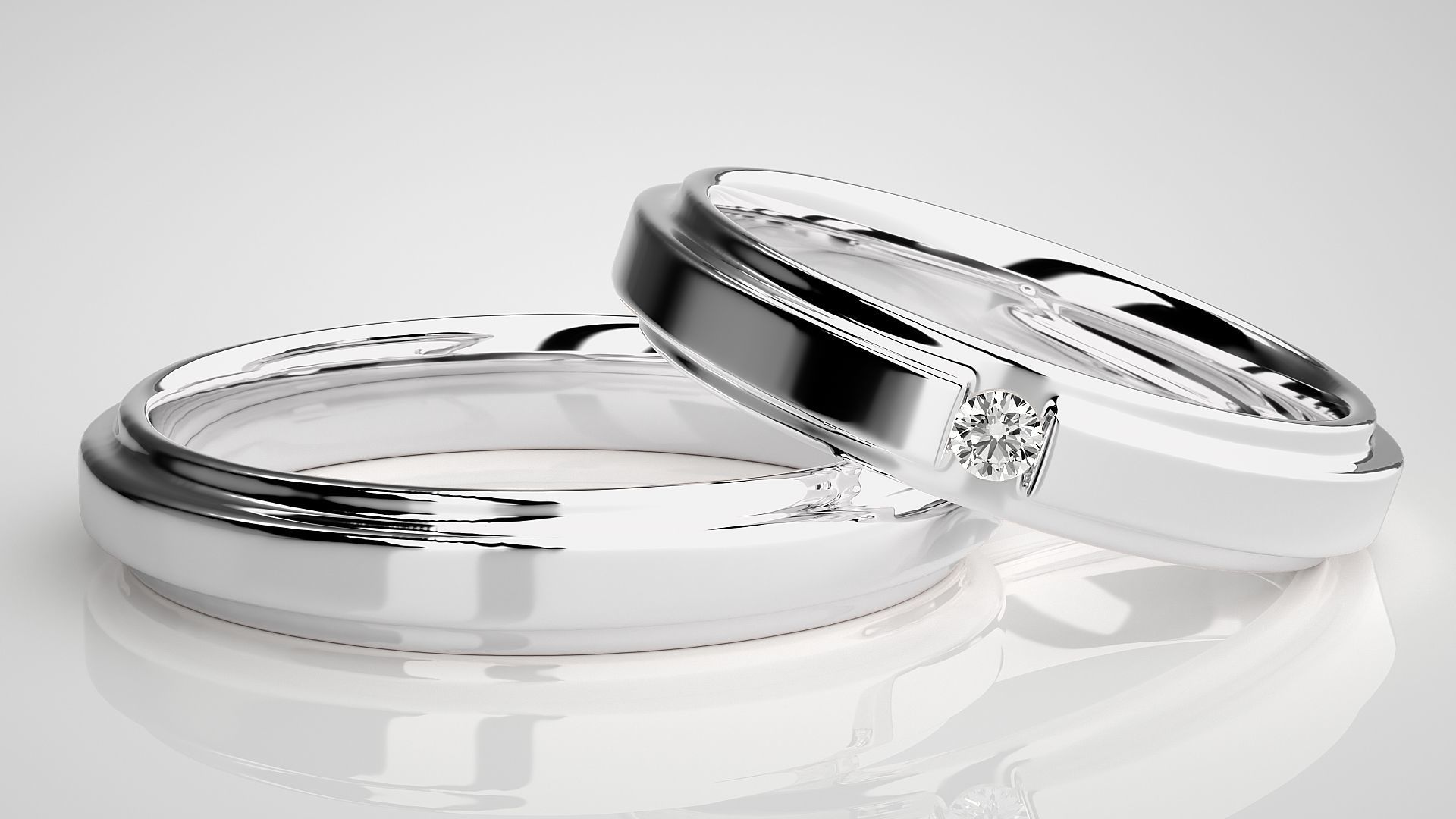 Solitaire Couple Band Ring 3dm stl render detail 3D print model_5
