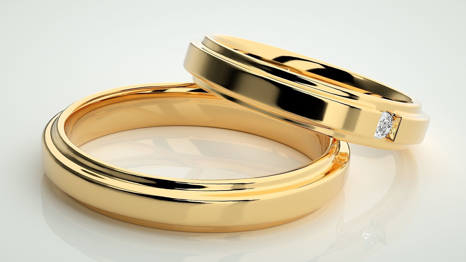 Solitaire Couple Band Ring 3dm stl render detail 3D print model_10