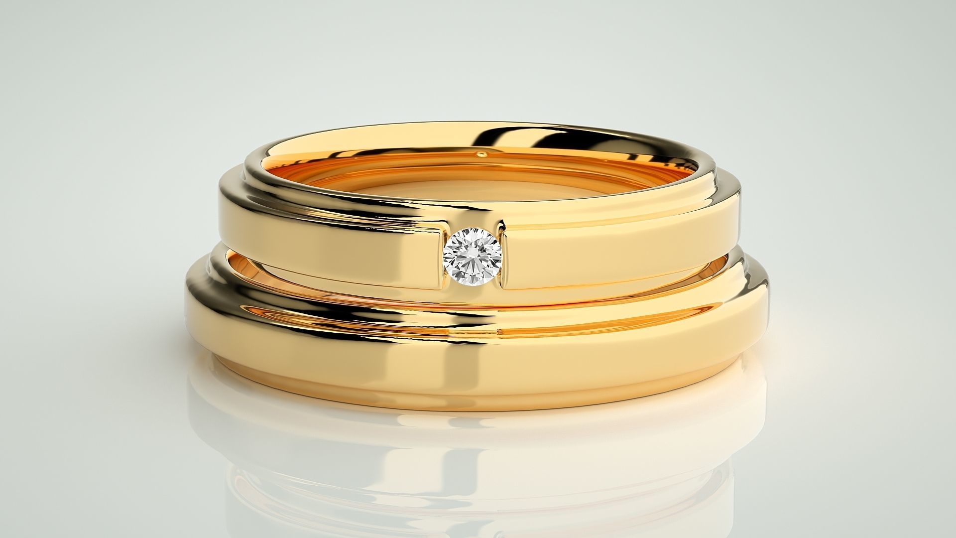 Solitaire Couple Band Ring 3dm stl render detail 3D print model_11