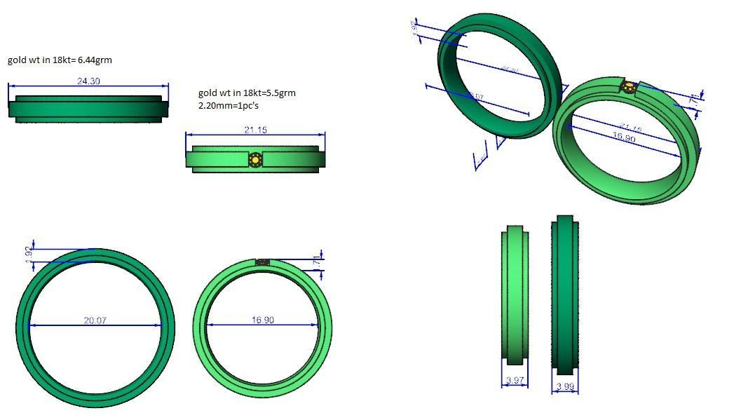 Solitaire Couple Band Ring 3dm stl render detail 3D print model_4