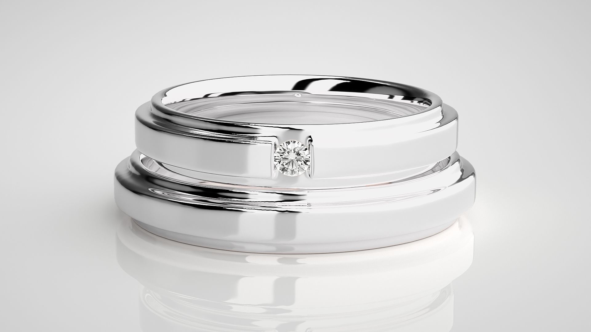 Solitaire Couple Band Ring 3dm stl render detail 3D print model_7