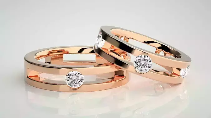 Solitaire Couple Band Ring 3dm stl render detail