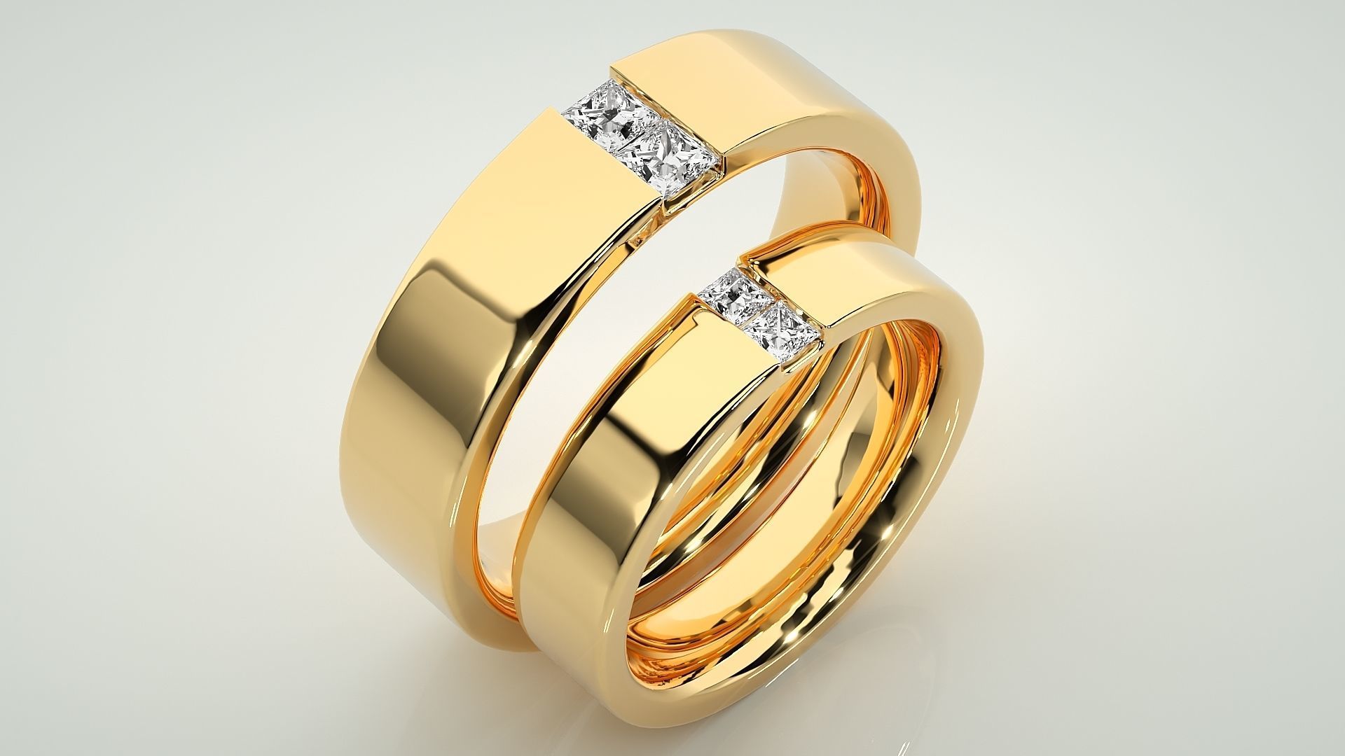 Diamond Couple Band Ring 3dm stl render detail 3D print model_12