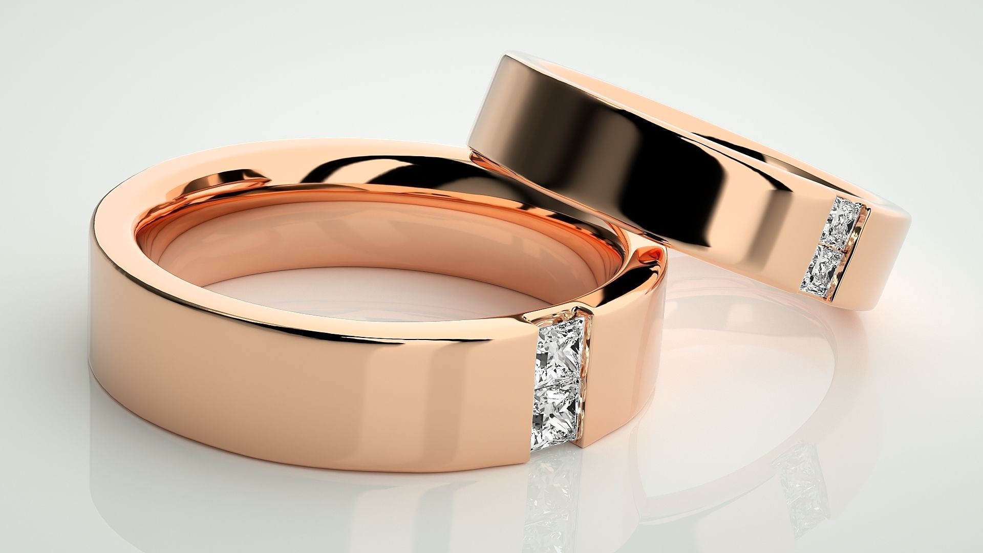 Diamond Couple Band Ring 3dm stl render detail 3D print model_1