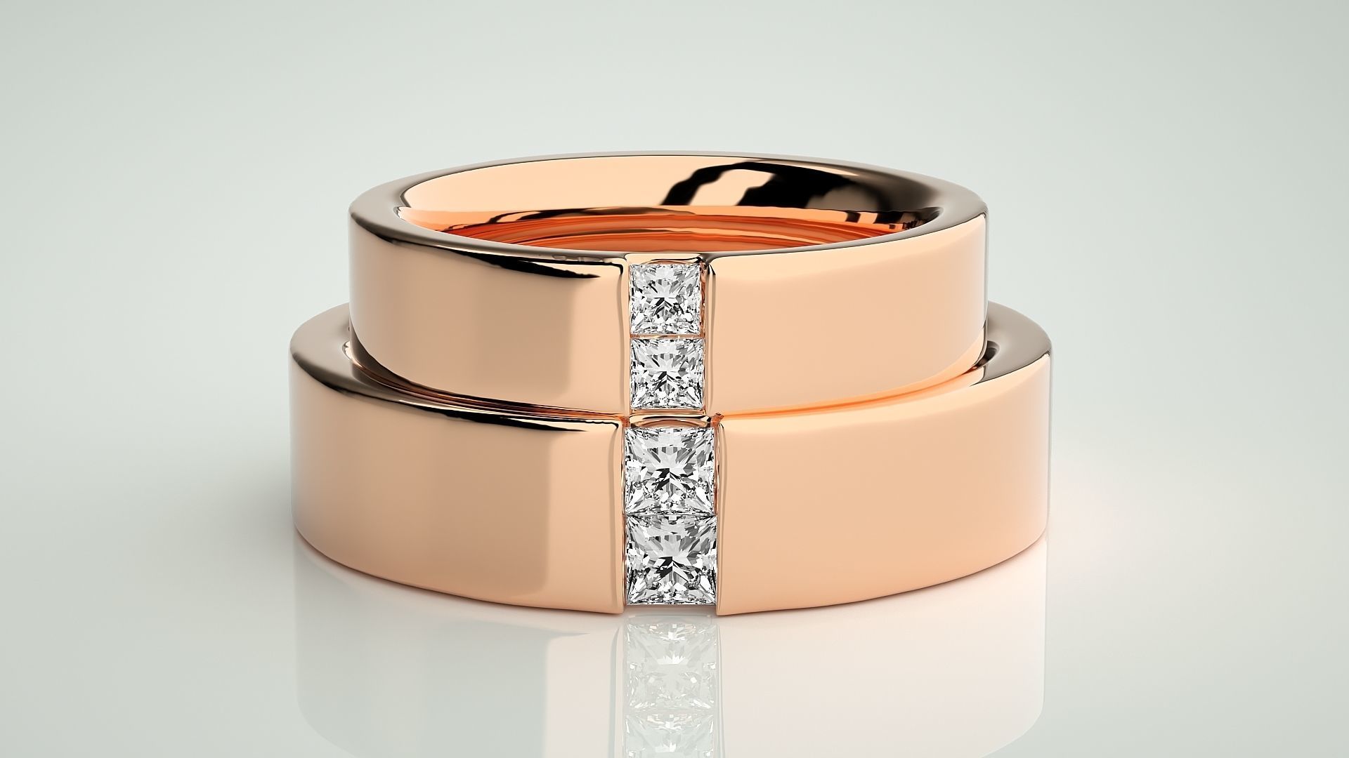 Diamond Couple Band Ring 3dm stl render detail 3D print model_2