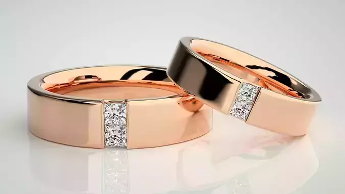 Diamond Couple Band Ring 3dm stl render detail