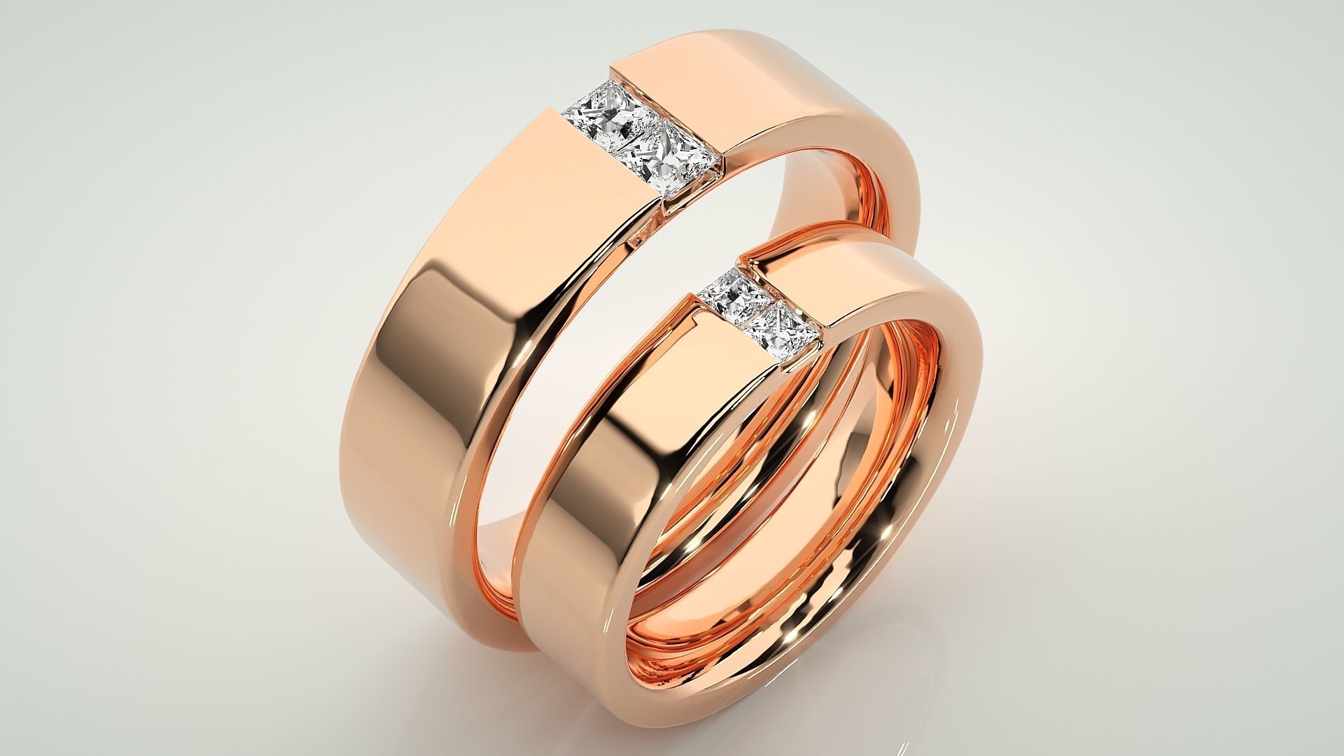Diamond Couple Band Ring 3dm stl render detail 3D print model_3