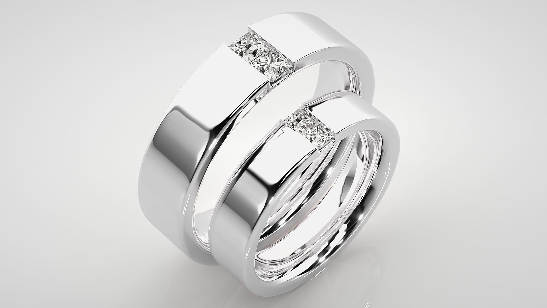 Diamond Couple Band Ring 3dm stl render detail 3D print model_7