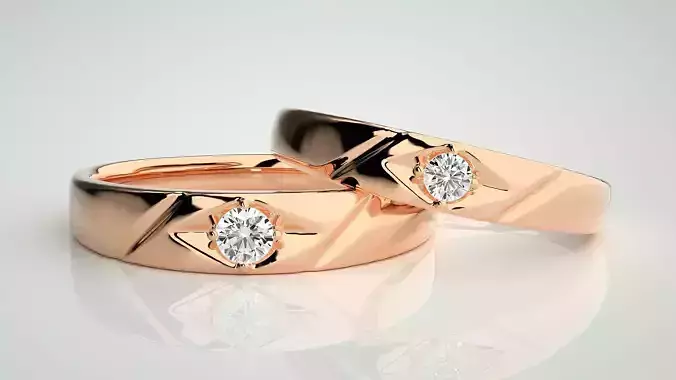 Solitaire Couple Band Ring 3dm stl render detail