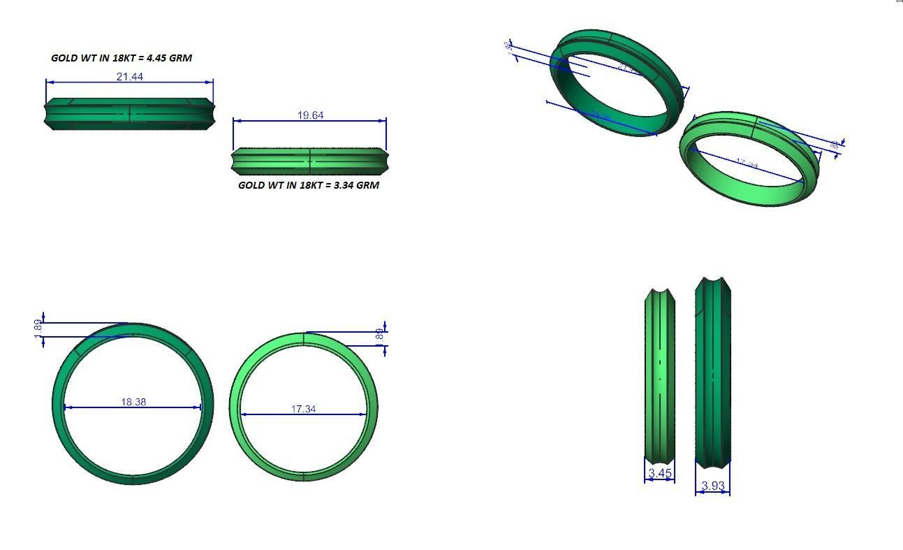 Plain Gold Couple Band Ring 3dm stl render detail 3D print model_8