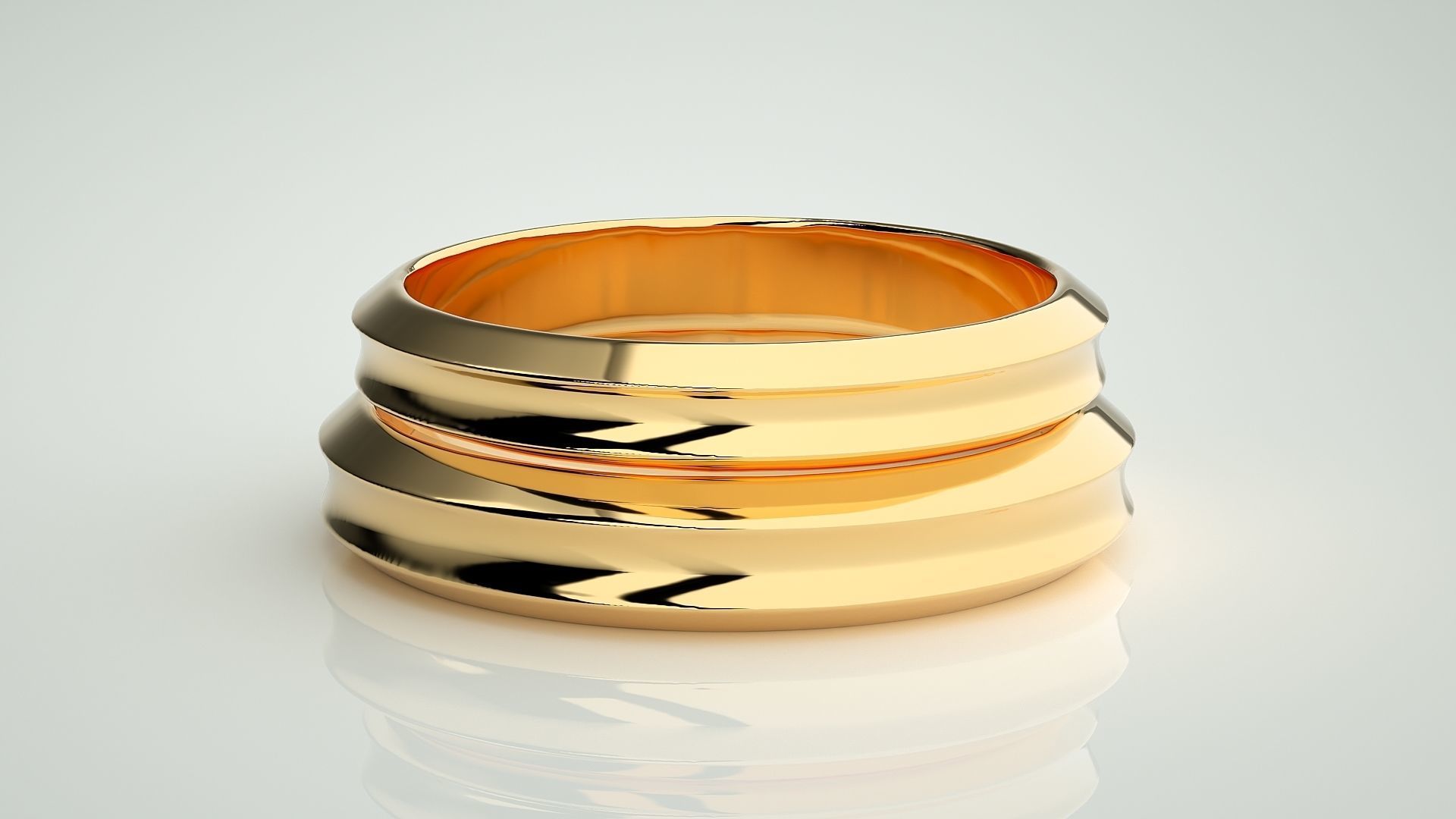 Plain Gold Couple Band Ring 3dm stl render detail 3D print model_11