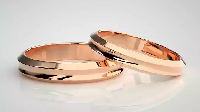 Plain Gold Couple Band Ring 3dm stl render detail