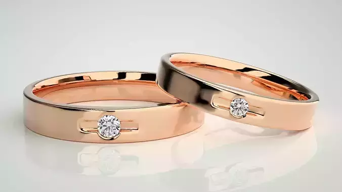 Solitaire Couple Band Ring 3dm stl render detail