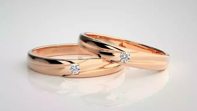 Solitaire Couple Band Ring 3dm stl render detail
