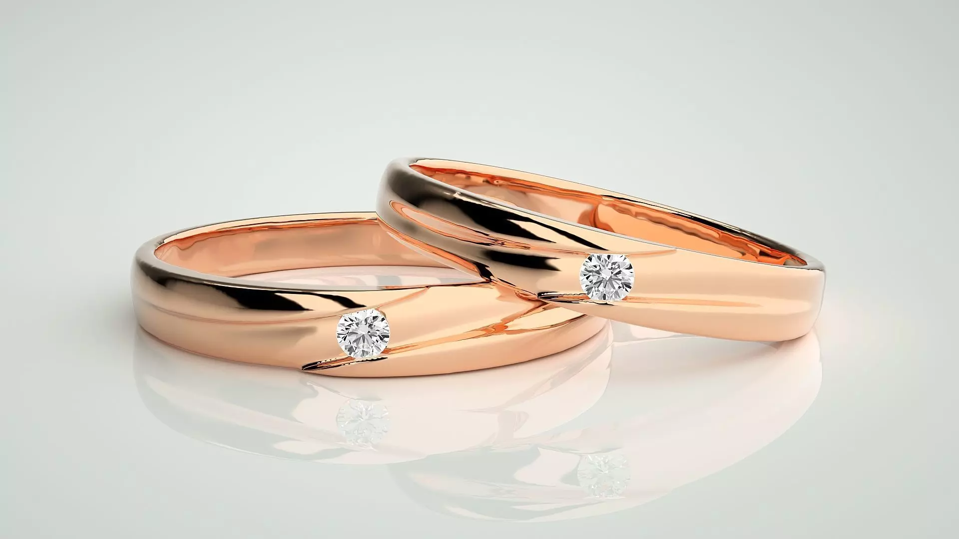 Solitaire Couple Band Ring 3dm stl render detail 3D print model