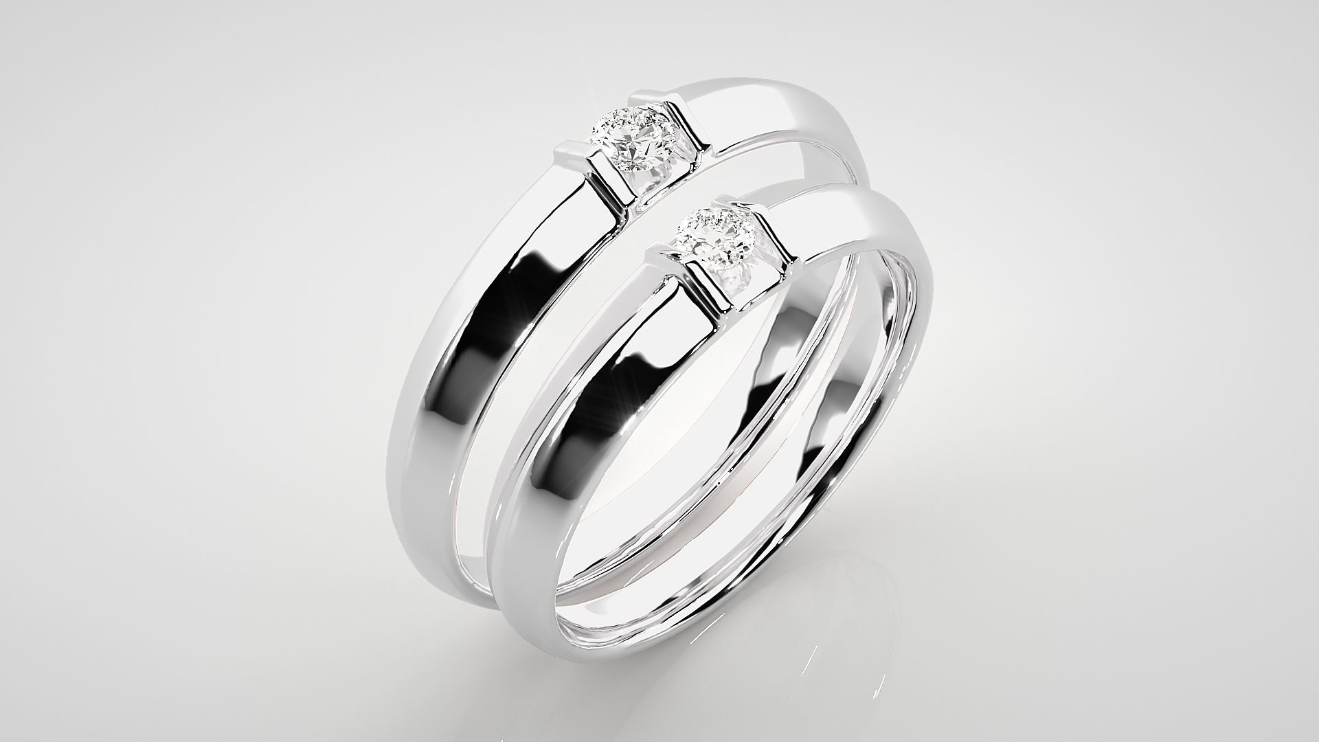 Solitaire Couple Band Ring 3dm stl render detail 3D print model_7