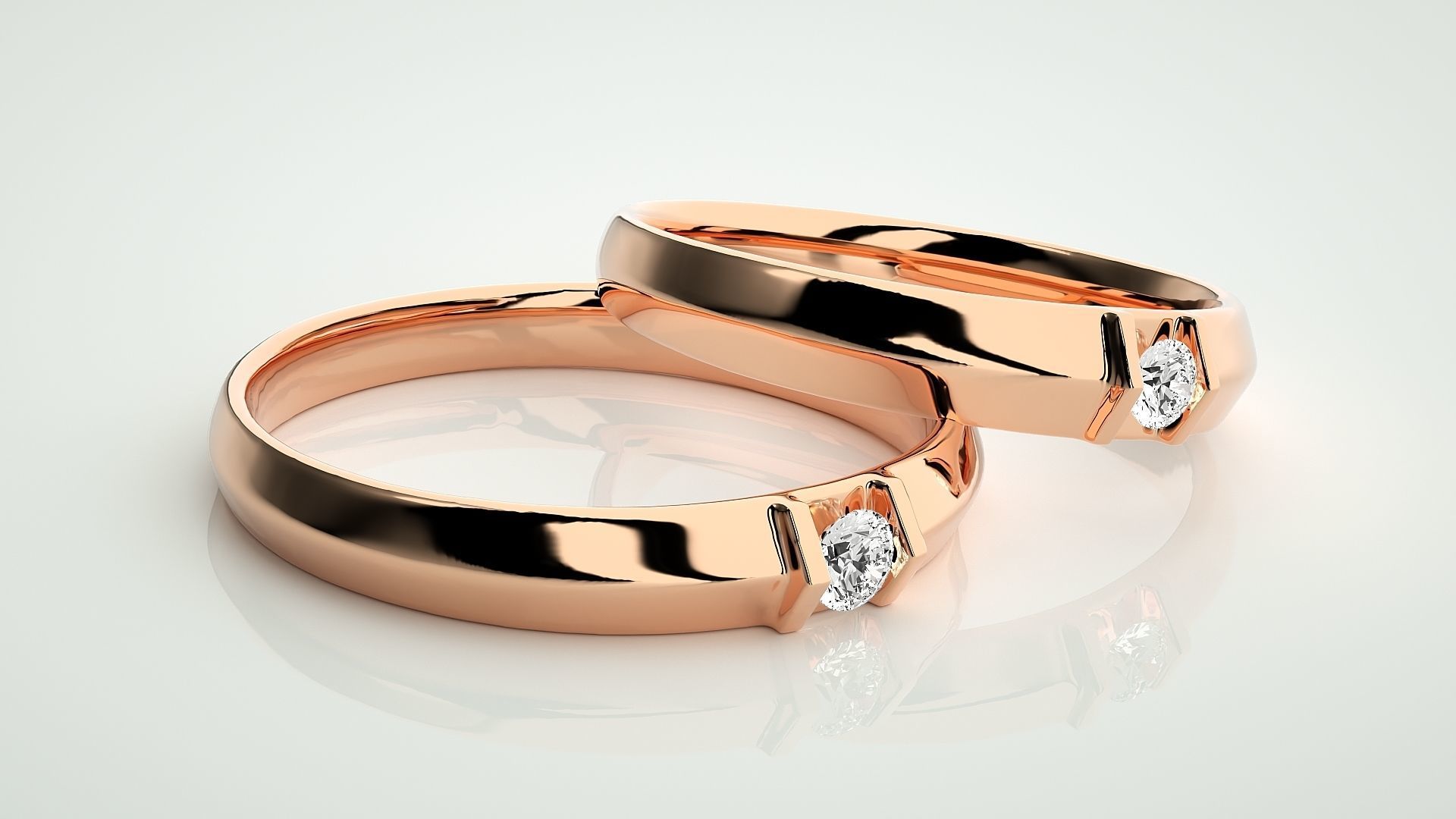 Solitaire Couple Band Ring 3dm stl render detail 3D print model_1