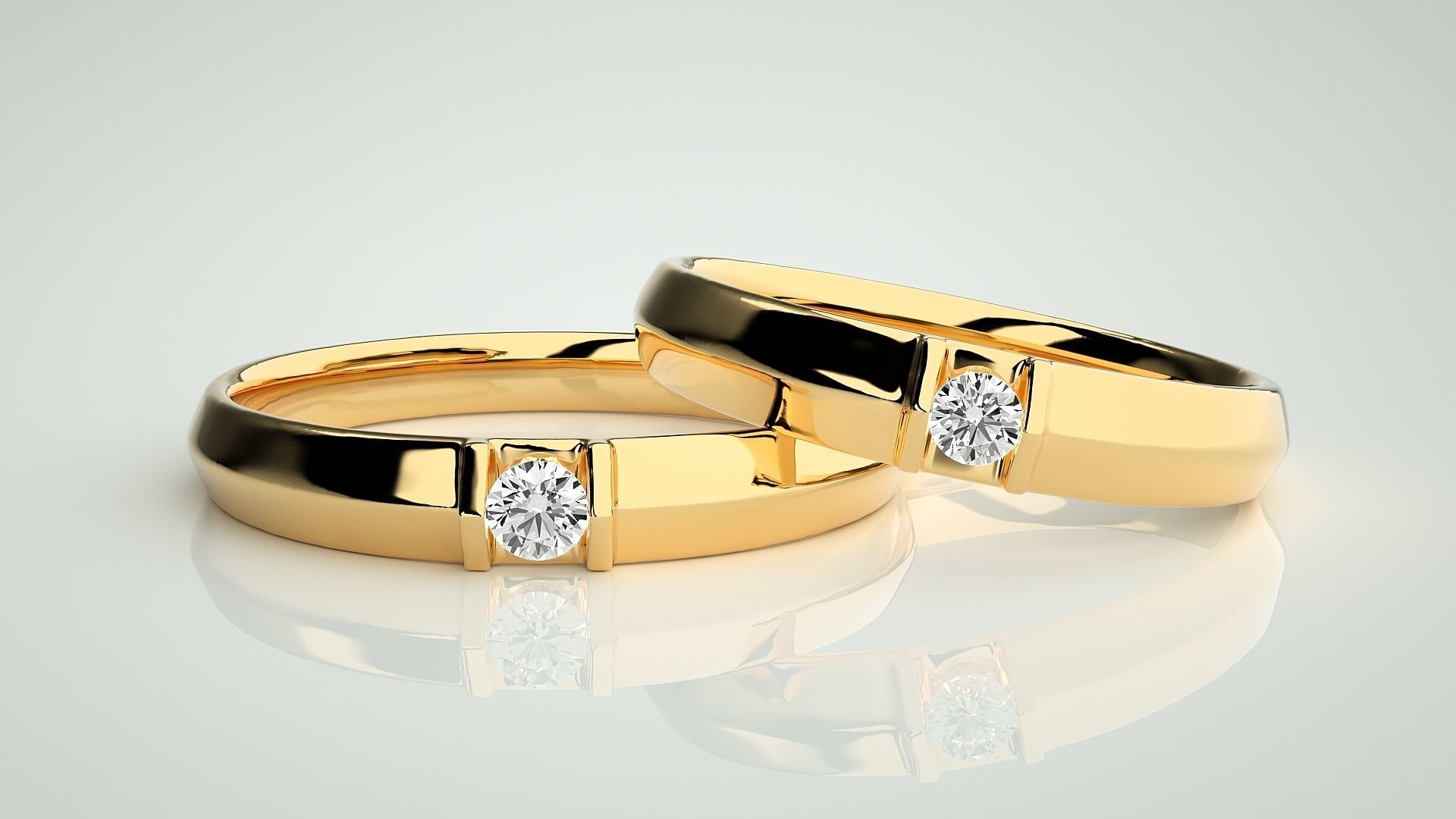 Solitaire Couple Band Ring 3dm stl render detail 3D print model_9