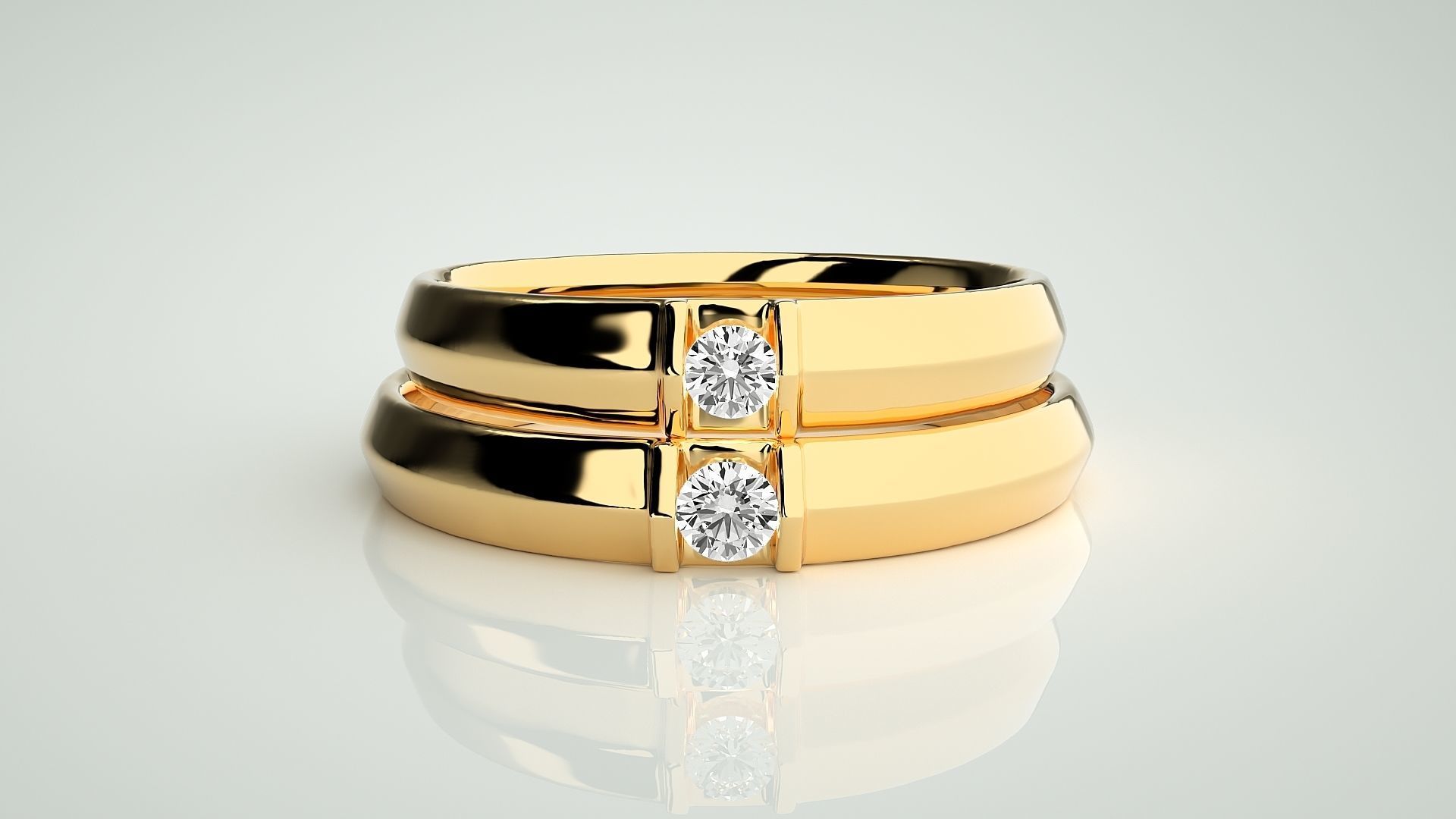 Solitaire Couple Band Ring 3dm stl render detail 3D print model_11