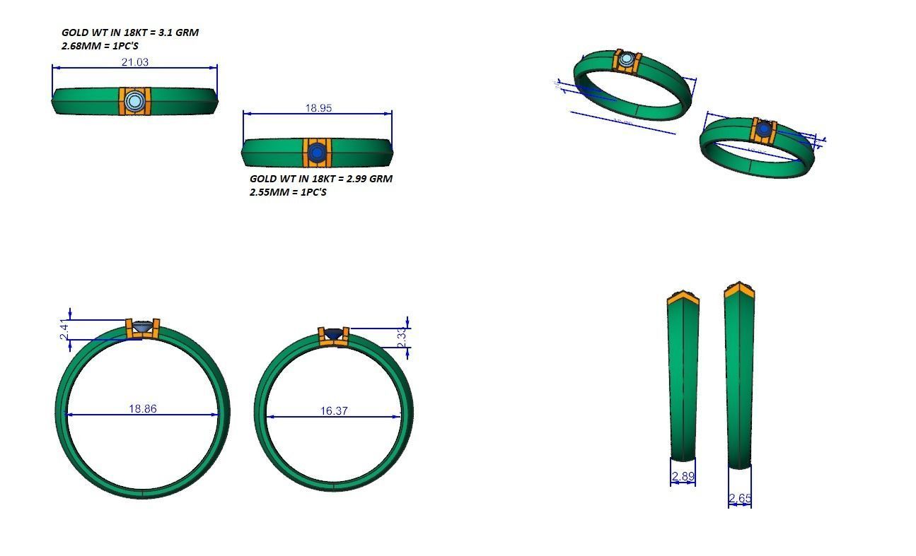 Solitaire Couple Band Ring 3dm stl render detail 3D print model_8