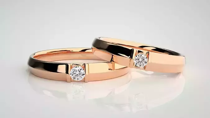Solitaire Couple Band Ring 3dm stl render detail