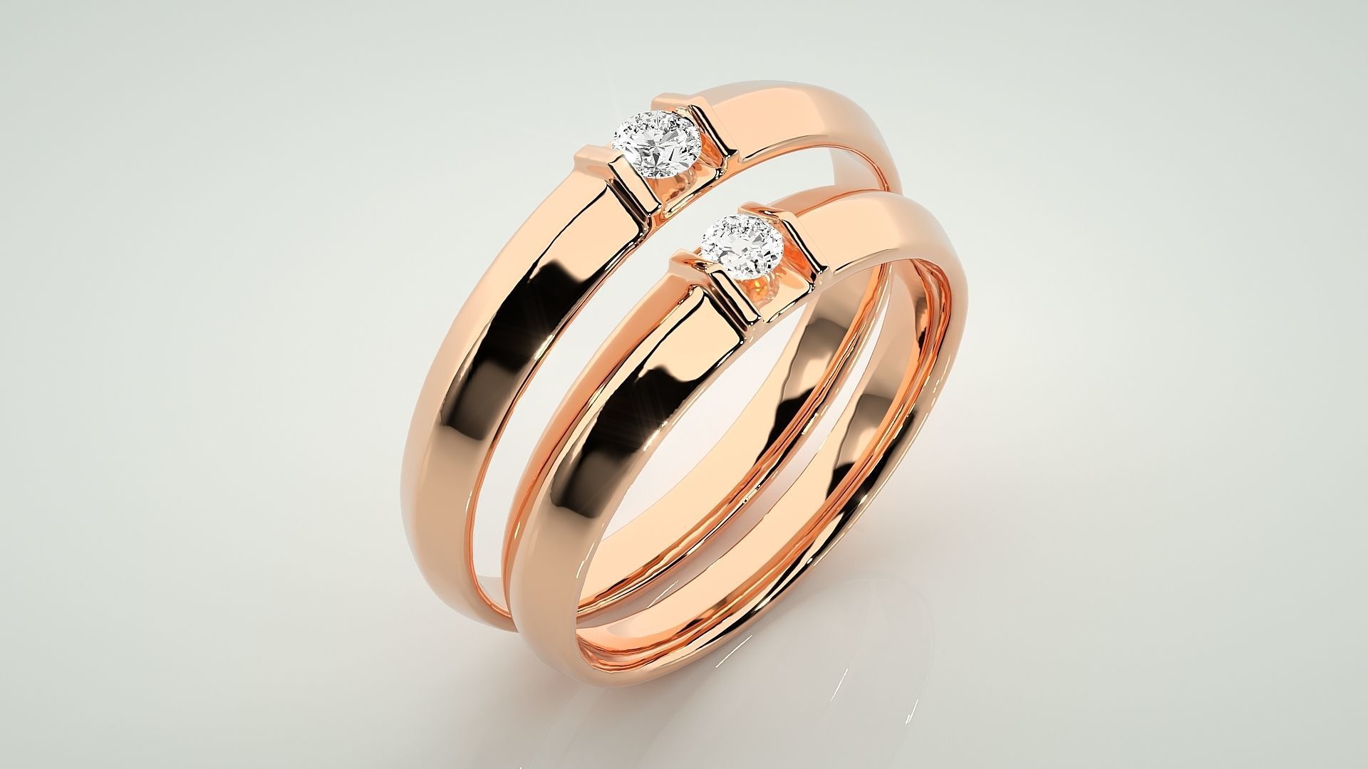 Solitaire Couple Band Ring 3dm stl render detail 3D print model_3