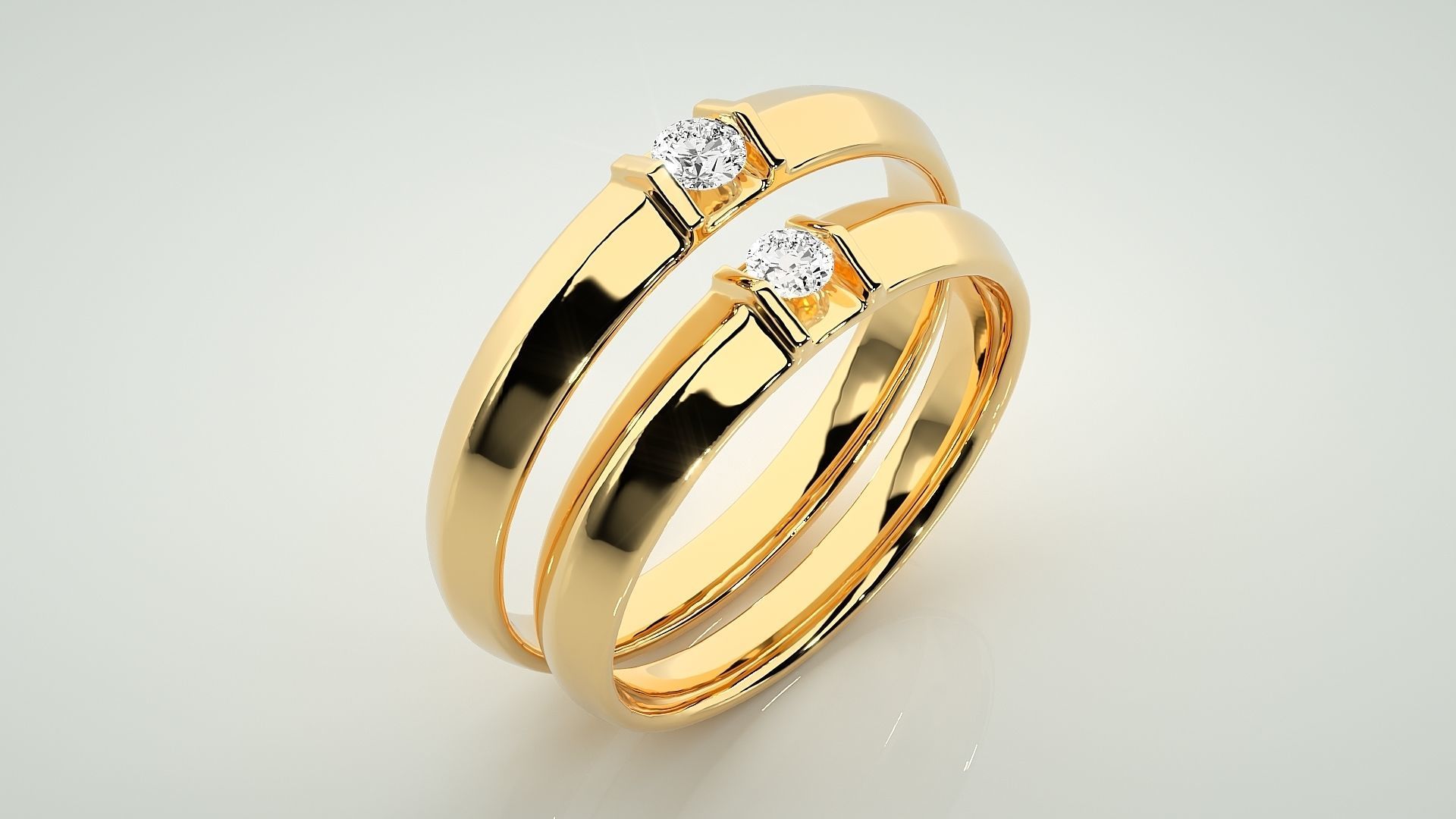 Solitaire Couple Band Ring 3dm stl render detail 3D print model_12