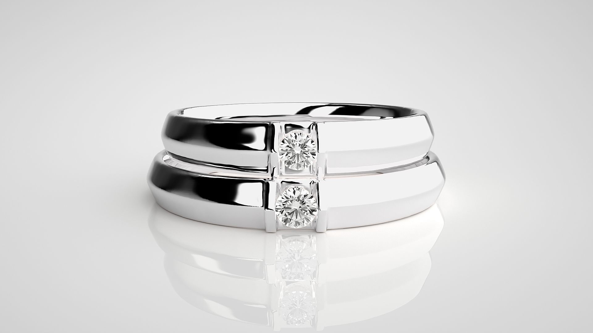 Solitaire Couple Band Ring 3dm stl render detail 3D print model_6