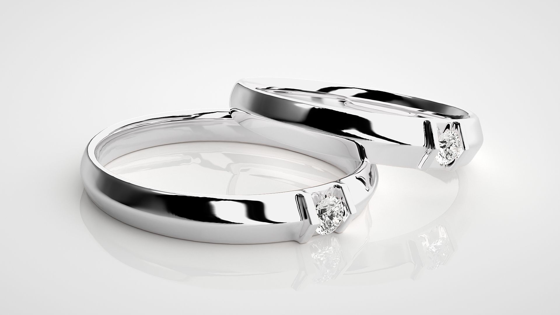 Solitaire Couple Band Ring 3dm stl render detail 3D print model_5
