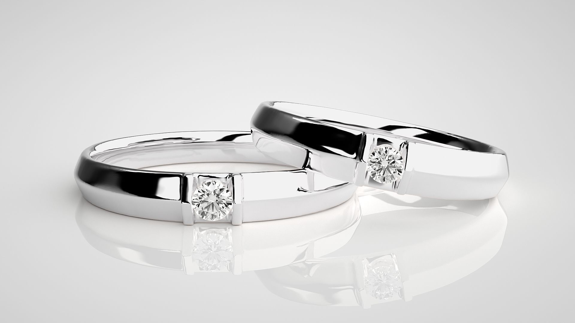 Solitaire Couple Band Ring 3dm stl render detail 3D print model_4