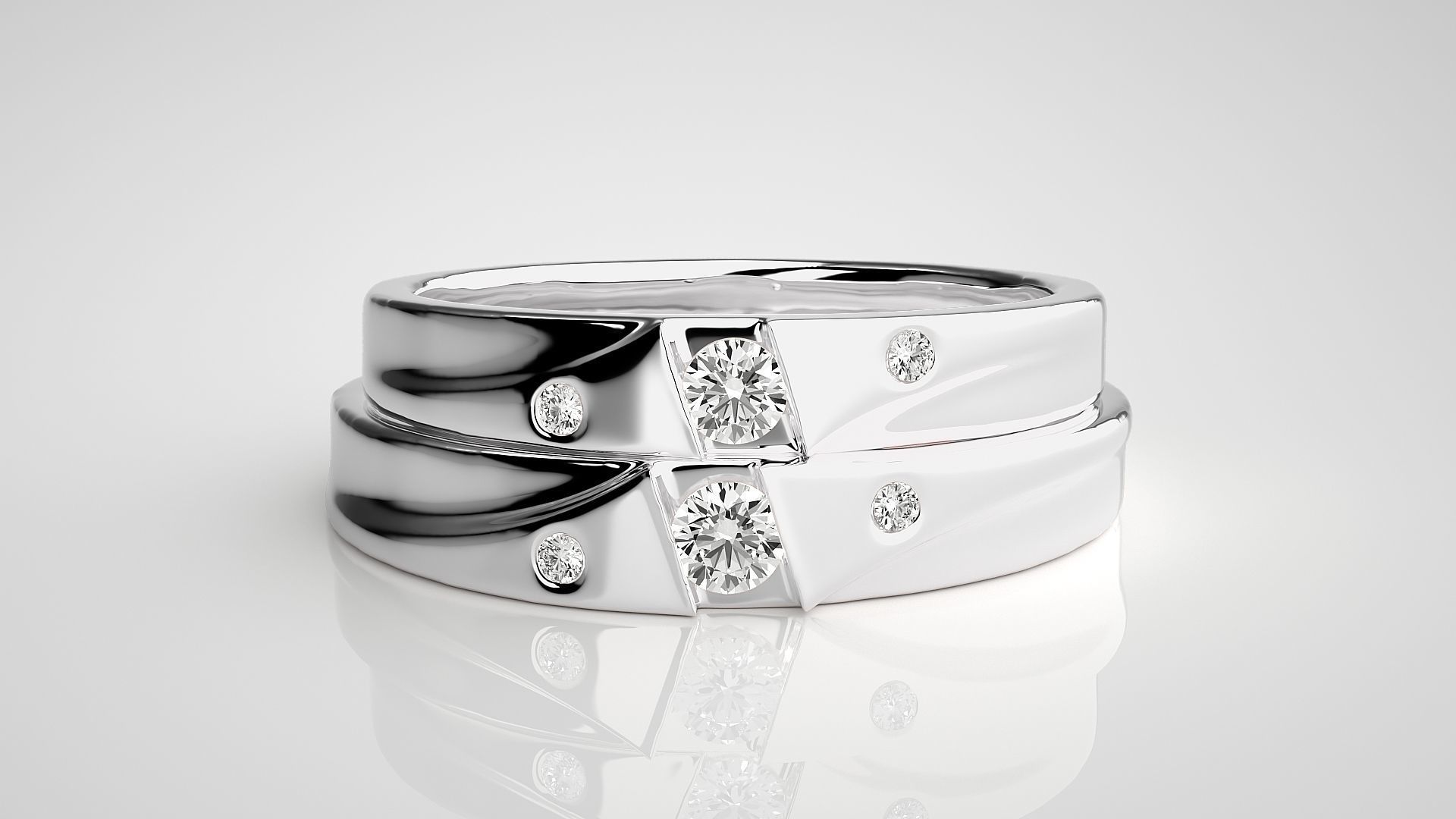 Solitaire Couple Band Ring 3dm stl render detail 3D print model_6