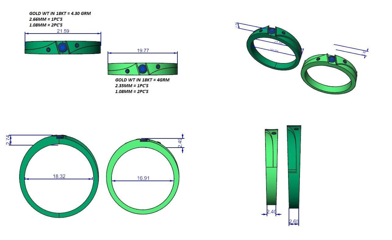 Solitaire Couple Band Ring 3dm stl render detail 3D print model_8