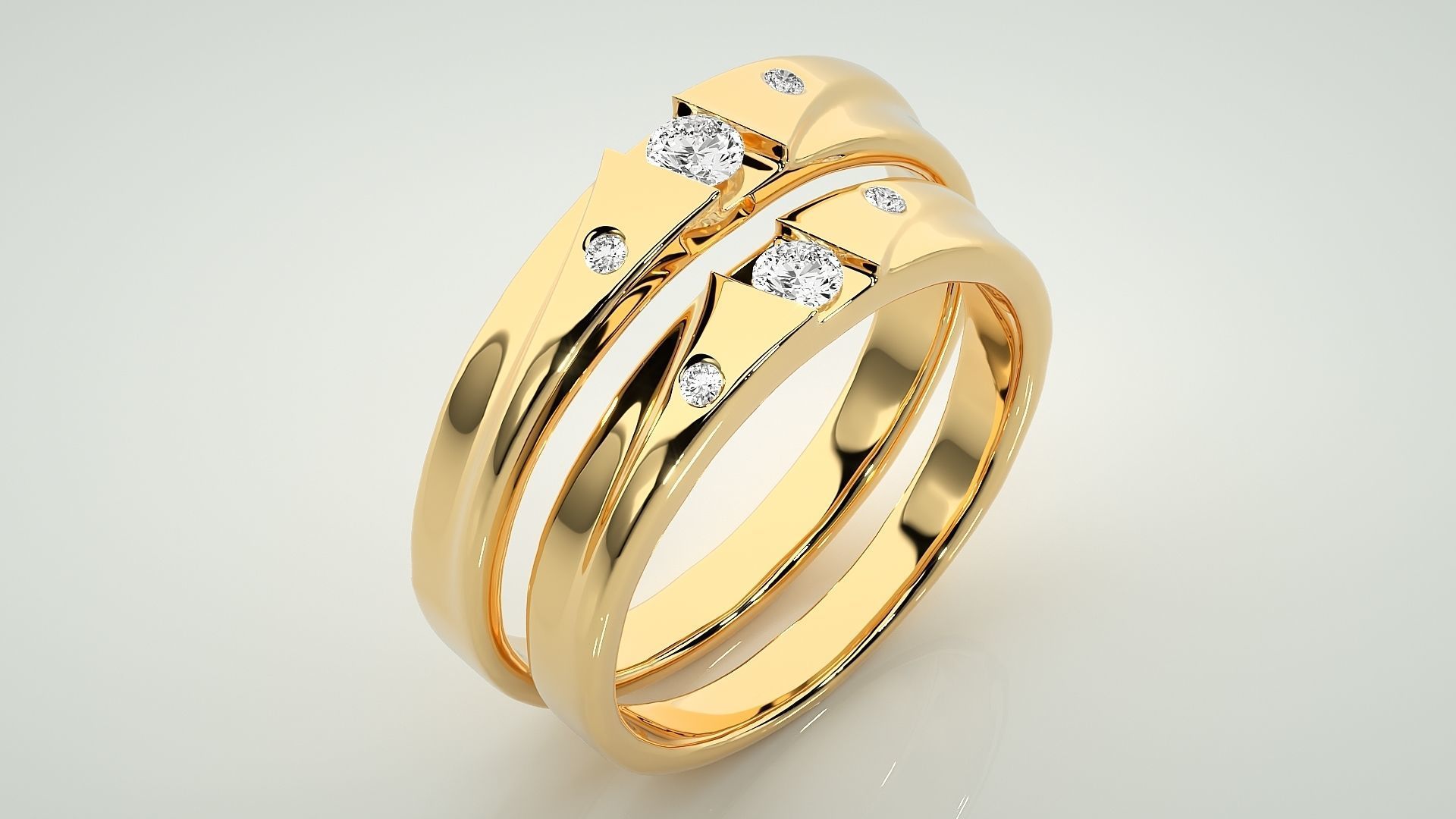 Solitaire Couple Band Ring 3dm stl render detail 3D print model_12