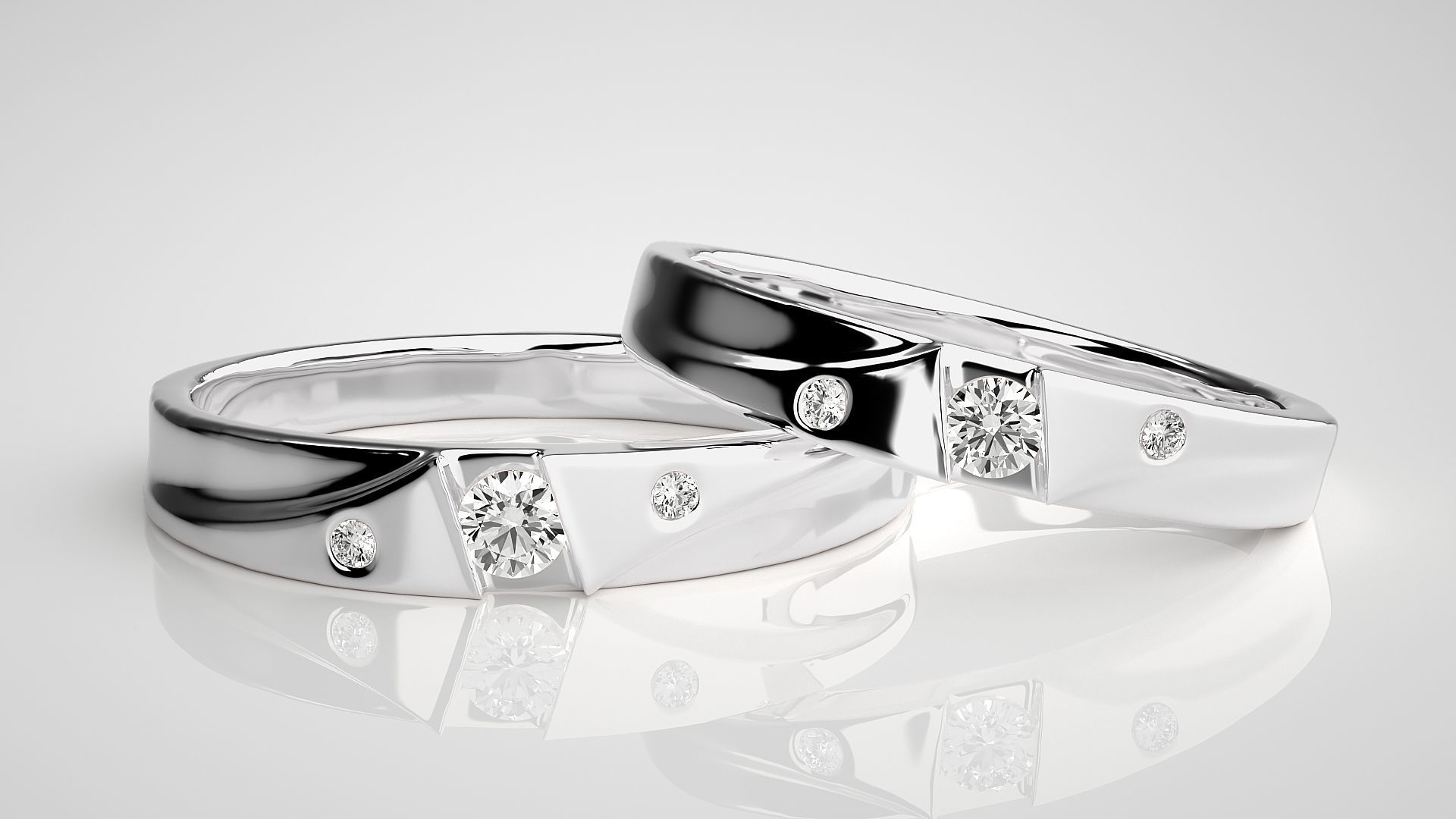 Solitaire Couple Band Ring 3dm stl render detail 3D print model_4
