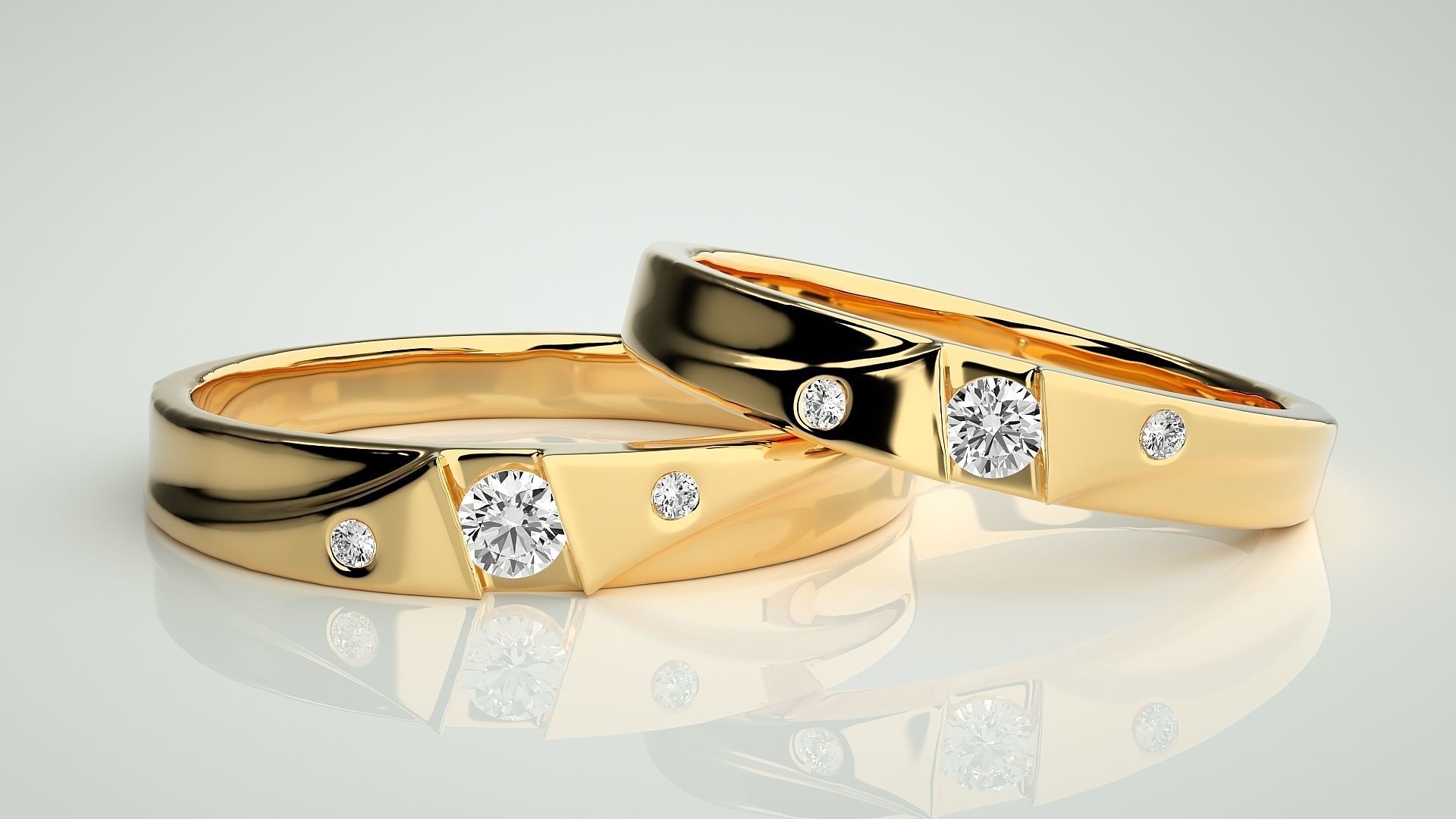 Solitaire Couple Band Ring 3dm stl render detail 3D print model_9