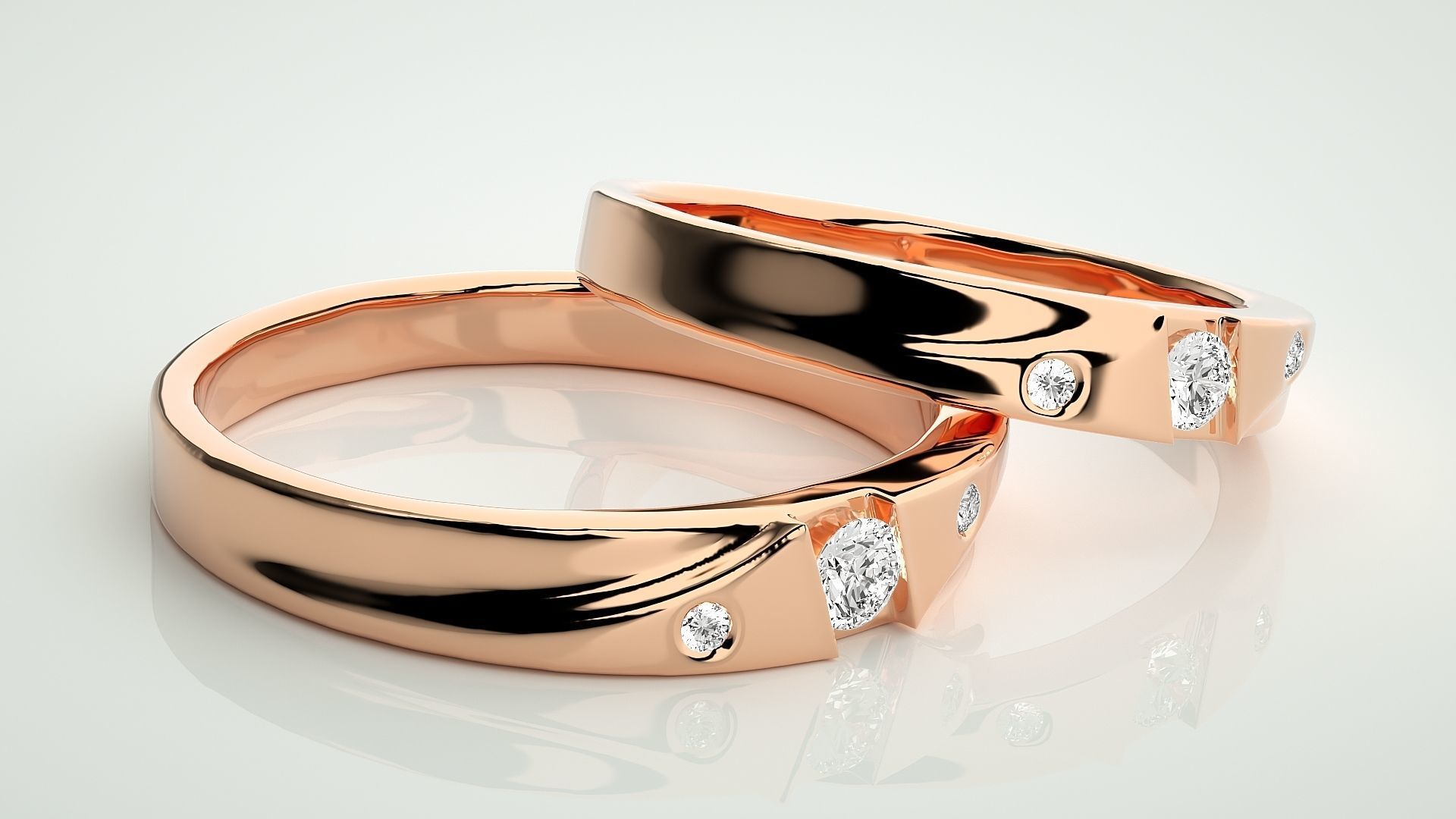 Solitaire Couple Band Ring 3dm stl render detail 3D print model_1